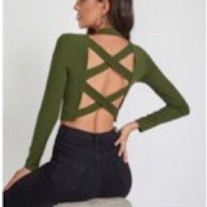 SHEIN Olive Green Crisscross Back Crop Top